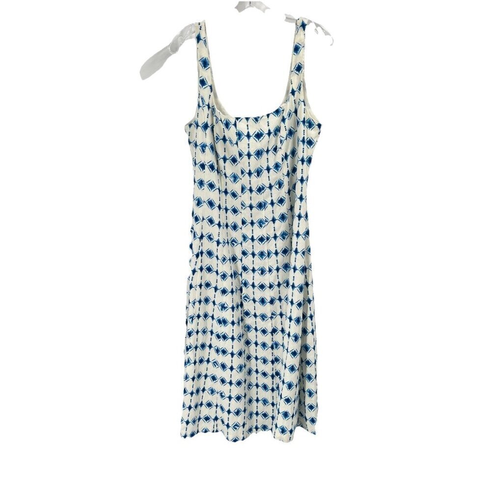 Christian Lacroix Blue Print Sleeveless Midi Dress Linen Sz Large NWT